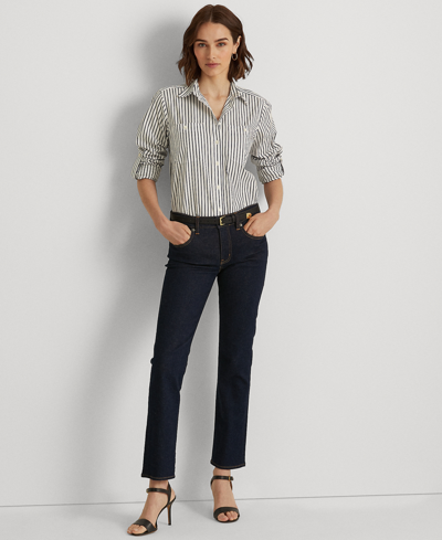 Ralph Lauren Striped Cotton Shirt In White,indigo