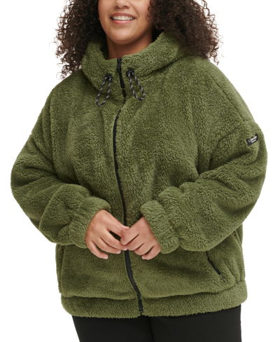 Shop Calvin Klein Performance Plus Size Sherpa Oversized Hooded Jacket In Bonsai