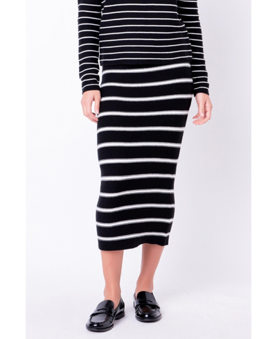 Shop English Factory Women's Stripe Knit Midi Skirt In Black,white