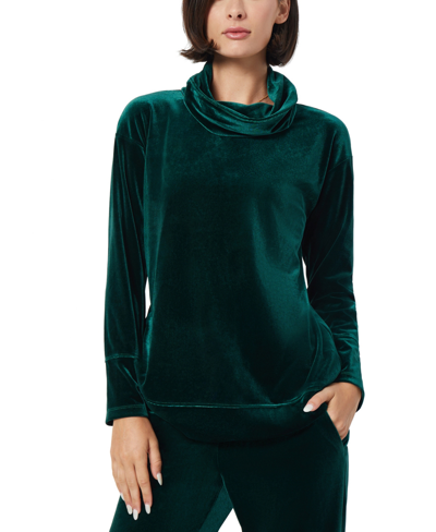 Shop Jones New York Women's Stretch Velour Long Sleeve Cowl Neck Tunic Top In Emerald