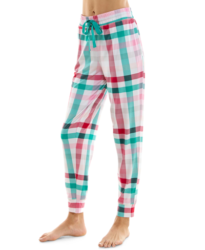 Shop Roudelain Women's Printed Drawstring Jogger Pajama Pants In Colorful Check