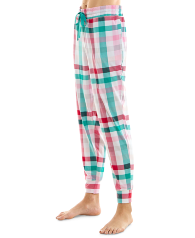 Shop Roudelain Women's Printed Drawstring Jogger Pajama Pants In Colorful Check