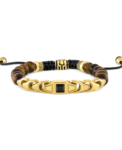 Shop Bulova Men's Link Beaded Bolo Bracelet In Gold-plated Stainless Steel In Na