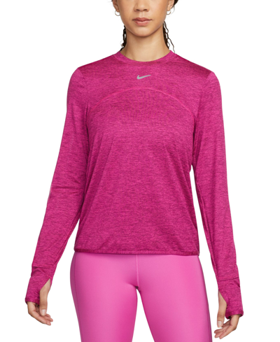 Shop Nike Women's Dri-fit Swift Element Uv Crewneck Top In Fireberry,bordeaux,heather,reflective Si