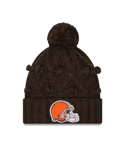 Shop New Era Women's  Brown Cleveland Browns Toasty Cuffed Knit Hat With Pom