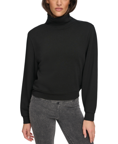 Shop Marc New York Andrew Marc Sport Women's Fleece Turtleneck Long Sleeve Pullover Sweatshirt In Black