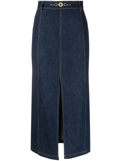 Patou Slit-detail Organic-denim Midi Skirt In Blue