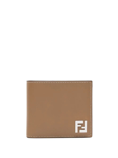 Shop Fendi Ff Squared Bi-fold Wallet In Brown