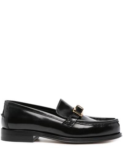 Shop Sergio Rossi Logo-engraved Buckle Loafers In Black