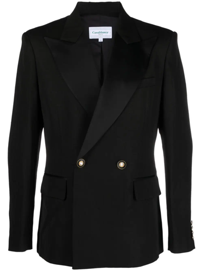 Shop Casablanca Double-breasted Blazer With Peaked Lapels In Black