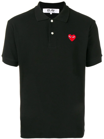 Shop Comme Des Garçons Play Polo Shirt With Embroidered Logo In Black