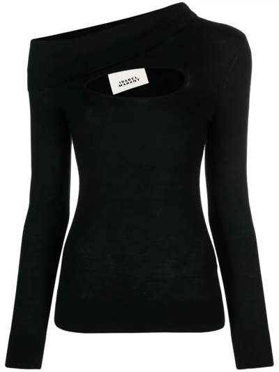 Shop Isabel Marant Paz Sweater In Merino Wool With Open Shoulders In Black