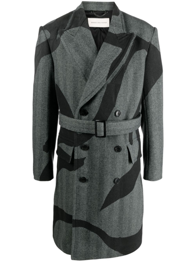 Shop Dries Van Noten Gray Printed Coat In Black