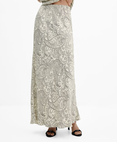 Shop Mango Women's Long Satin Paisley Print Skirt In White
