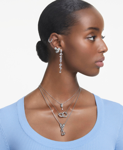 Swarovski Rhodium-plated Mixed Crystal Linear Drop Earrings In Silver