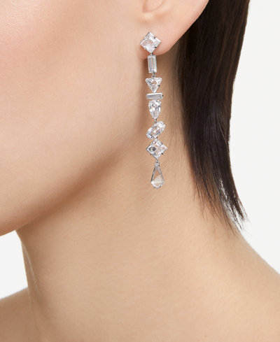 Swarovski Rhodium-plated Mixed Crystal Linear Drop Earrings In Silver