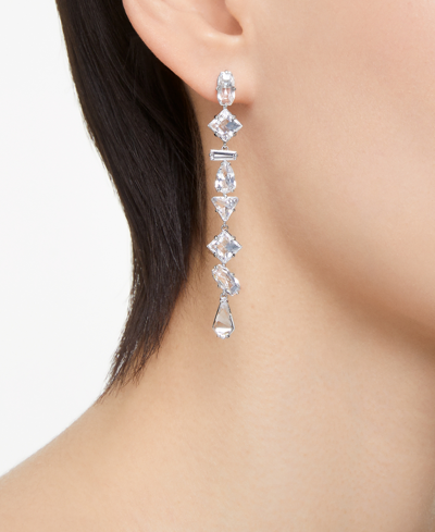 Shop Swarovski Rhodium-plated Mixed Crystal Linear Drop Earrings In Silver