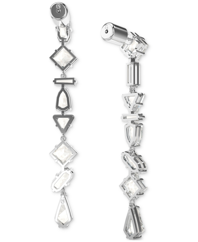 Swarovski Rhodium-plated Mixed Crystal Linear Drop Earrings In Silver