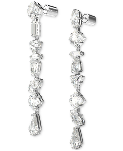 Shop Swarovski Rhodium-plated Mixed Crystal Linear Drop Earrings In Silver