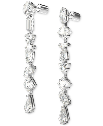 Swarovski Rhodium-plated Mixed Crystal Linear Drop Earrings In Silver