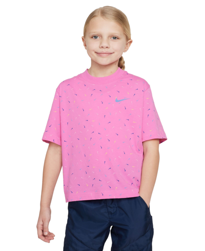 Shop Nike Sportswear Girls Cotton Swoosh-print T-shirt In Pink