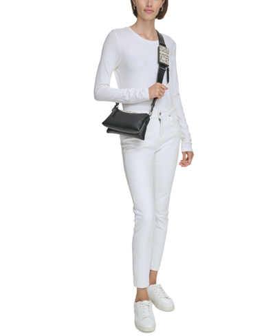 Shop Calvin Klein Chrome Adjustable Zip Crossbody With Zippered Pouch In Cherub White,black