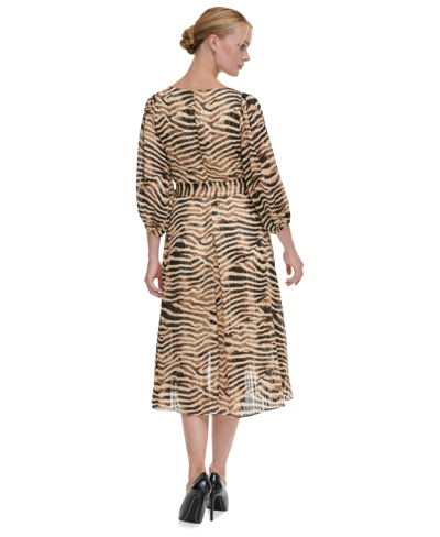 Shop Dkny Women's Printed A-line Faux-wrap Dress In Cashew Multi