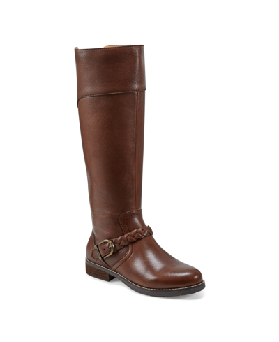 Shop Earth Women's Mira Round Toe High Shaft Casual Regular Calf Boots In Medium Brown Leather