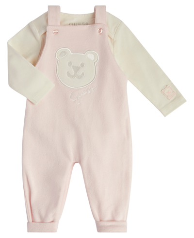 Shop Guess Baby Girls Bodysuit And Heavy Knit Jersey Overall, 2 Piece Set In Pink