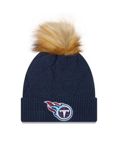 Shop New Era Women's  Navy Tennessee Titans Snowy Cuffed Knit Hat With Pom