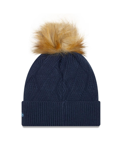 Shop New Era Women's  Navy Tennessee Titans Snowy Cuffed Knit Hat With Pom