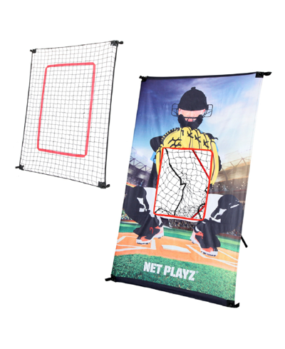 Net Playz Baseball Combo, Junior Baseball, Softball Trainer Combo, Pitchback Rebounder Net And Pitching Target In Black