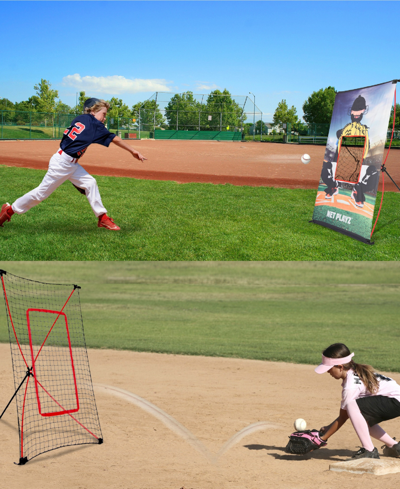 Net Playz Baseball Combo, Junior Baseball, Softball Trainer Combo, Pitchback Rebounder Net And Pitching Target In Black