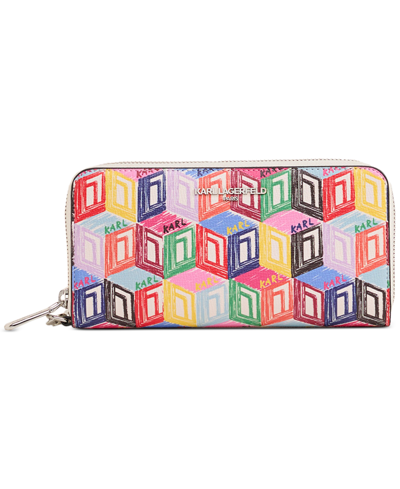 Shop Karl Lagerfeld Printed Leather Boxed Wristlet In Multi Combo