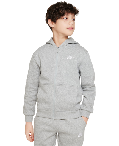 Shop Nike Big Kids Sportswear Club Fleece Full-zip Hoodie In Dark Grey Heather