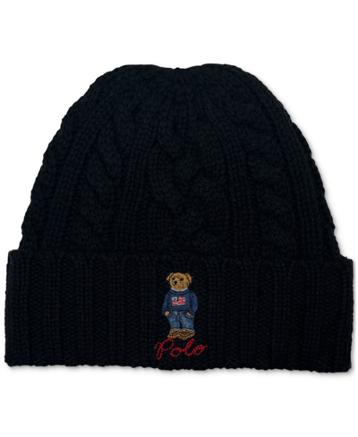 Shop Polo Ralph Lauren Men's Cable-knit Polo Bear Cuff Hat In Black