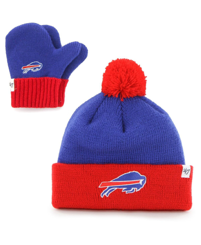47 Brand Infant Unisex '47 Royal, Red Buffalo Bills Bam Bam Cuffed Knit Hat With Pom And Mittens Set In Royal,red