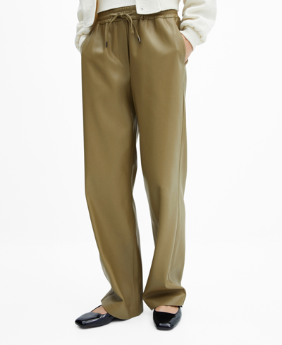 Shop Mango Women's Leather-effect Elastic Waist Trousers In Green