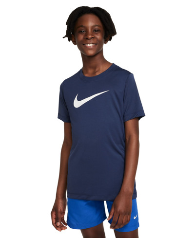 Shop Nike Big Boys Dri-fit Legend Graphic T-shirt In Midnight Navy