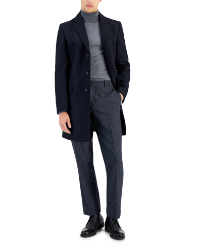 Shop Hugo By  Boss Men's Slim-fit Migor Dark Blue Overcoat