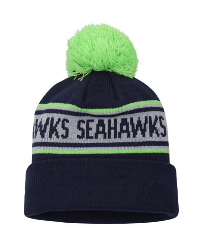 Shop New Era Preschool Boys And Girls  College Navy Seattle Seahawks Repeat Cuffed Knit Hat With Pom