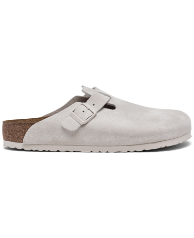 Shop Birkenstock Men's Boston Soft Footbed Suede Leather Clogs From Finish Line In Antique White