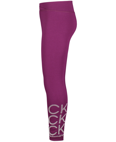 Shop Calvin Klein Performance Big Girls Logo Slats Leggings In Dark Purple