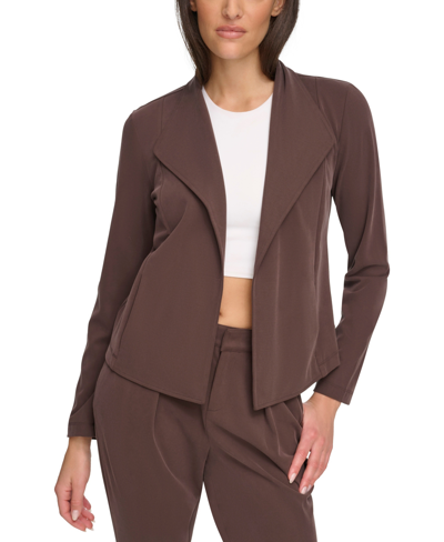 Shop Marc New York Andrew Marc Sport Women's Sueded Pique Drape Front Cardigan Jacket With Pockets In Espresso