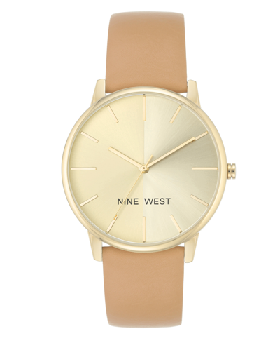 Nine West Women's Quartz Light Brown Faux Leather Band Watch, 40mm In Brown,gold-tone