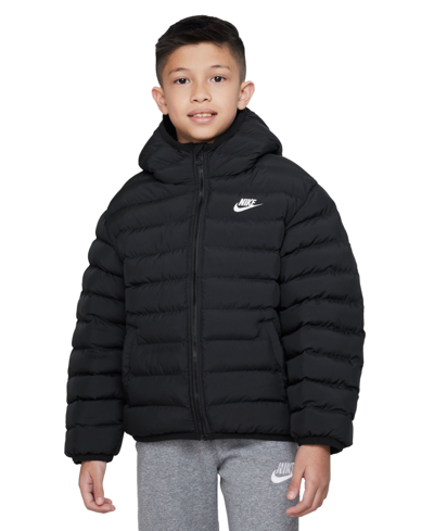 Shop Nike Sportswear Big Kids Lightweight Synthetic Fill Hooded Coat In Black,white