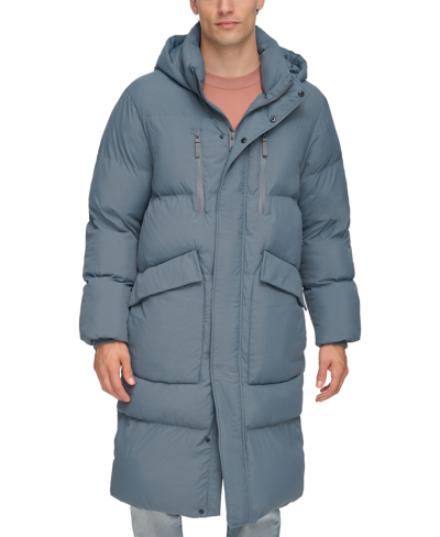 Shop Dkny Men's Quilted Hooded Duffle Parka In Blue