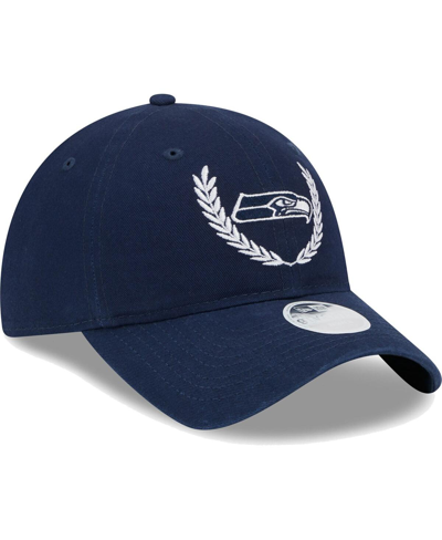 Shop New Era Women's  College Navy Seattle Seahawks Leaves 9twenty Adjustable Hat