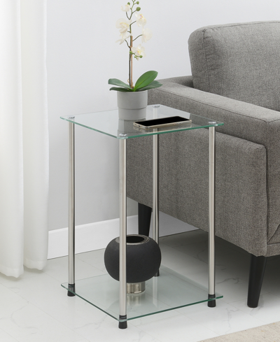 Convenience Concepts 15.75" Glass Designs2go 2 Tier Square End Table In Glass,chrome