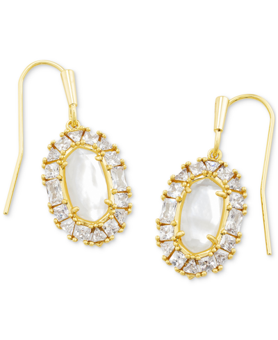 Shop Kendra Scott Crystal-framed Mother-of-pearl Drop Earrings In Two Tone